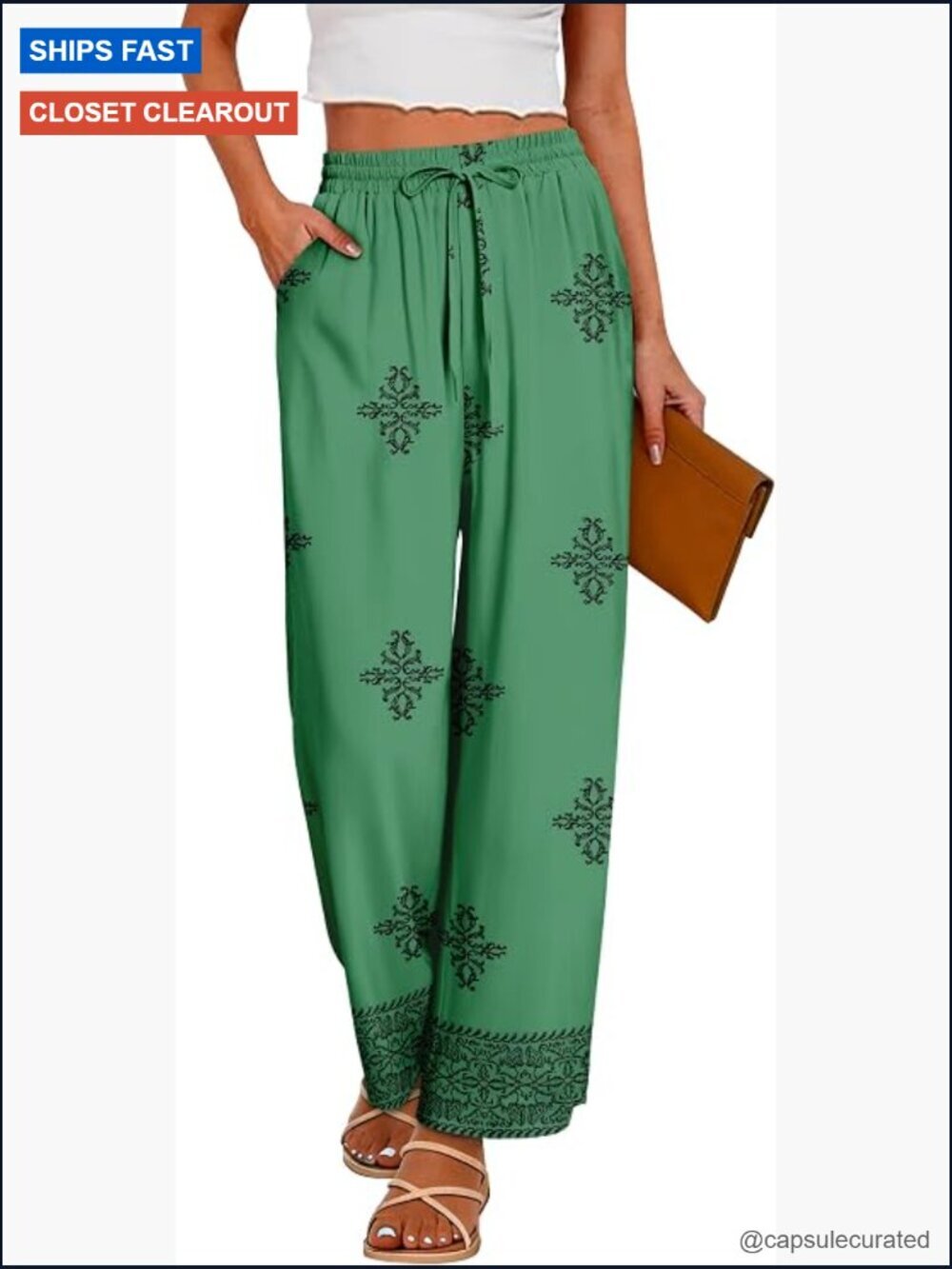 Flowy Wide Leg Pants with Pockets Drawstring Waist Cotton